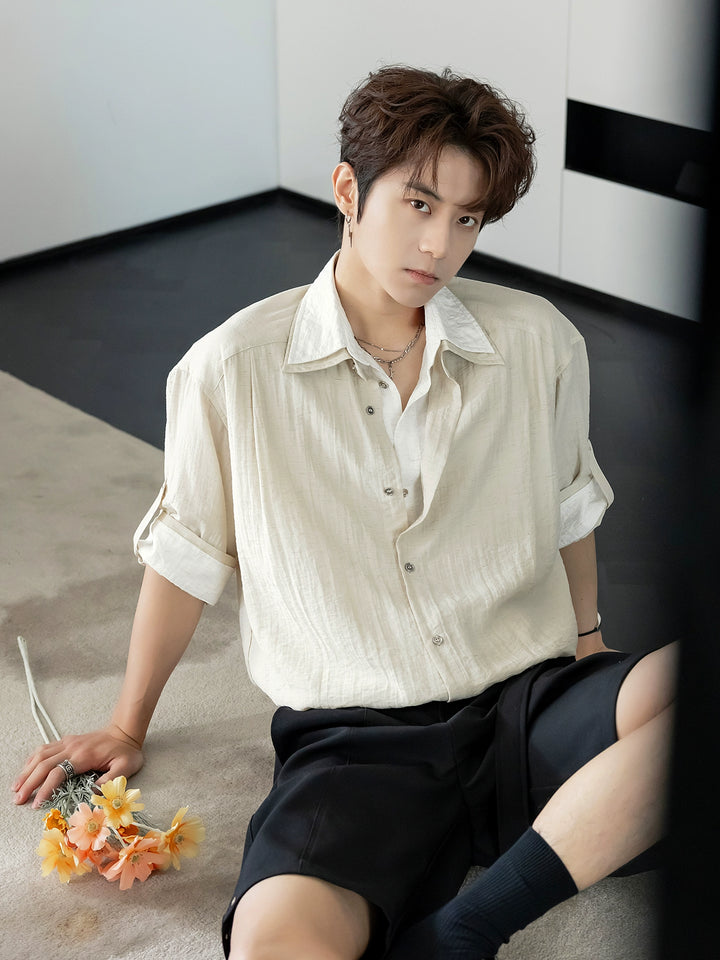 혼합 리넨 여유로운 핏의 투피스 세트 