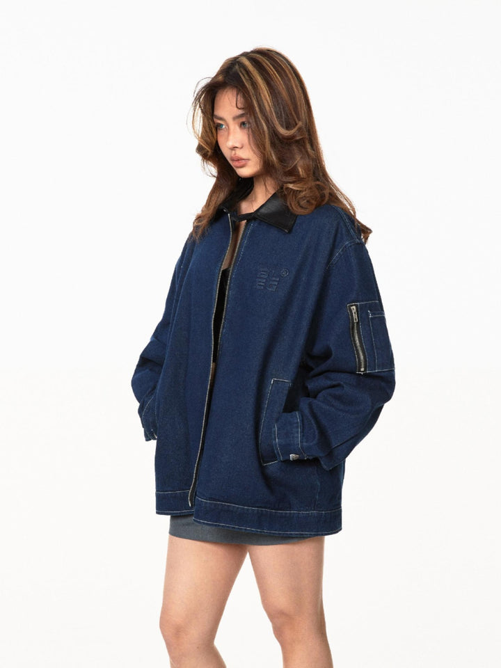 Retro Foam Print Contrast Collar Jacket