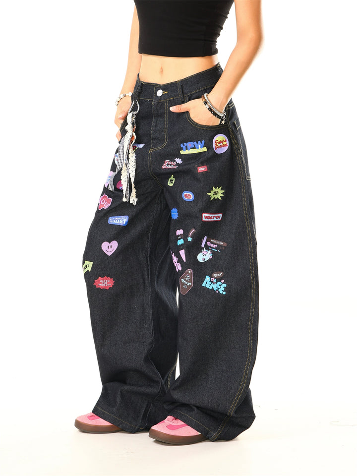 Print Wide Leg Jeans