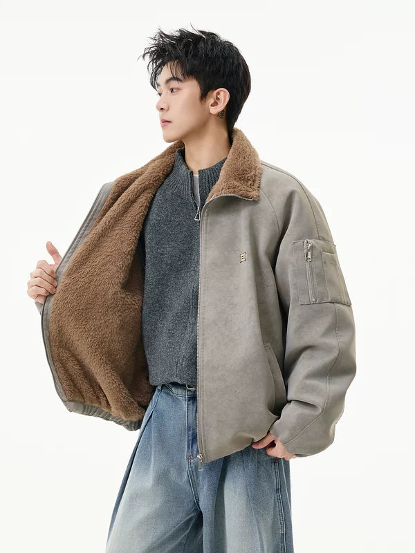 Faux Shearling Lined Leather Jacket