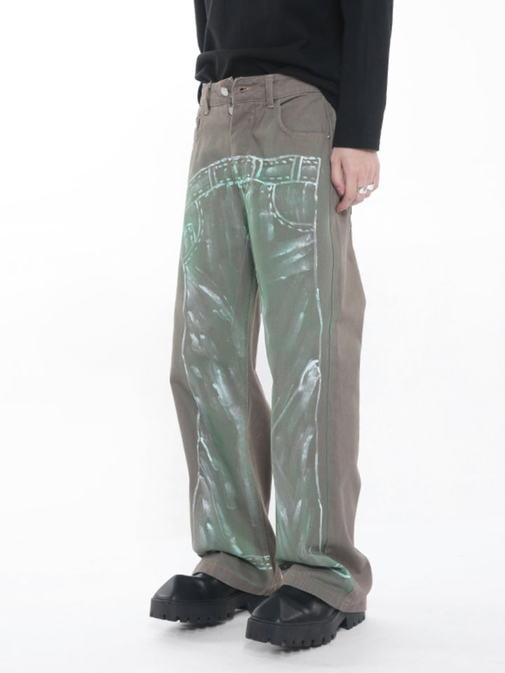 Pantalons droits amples à imprimé graffiti 