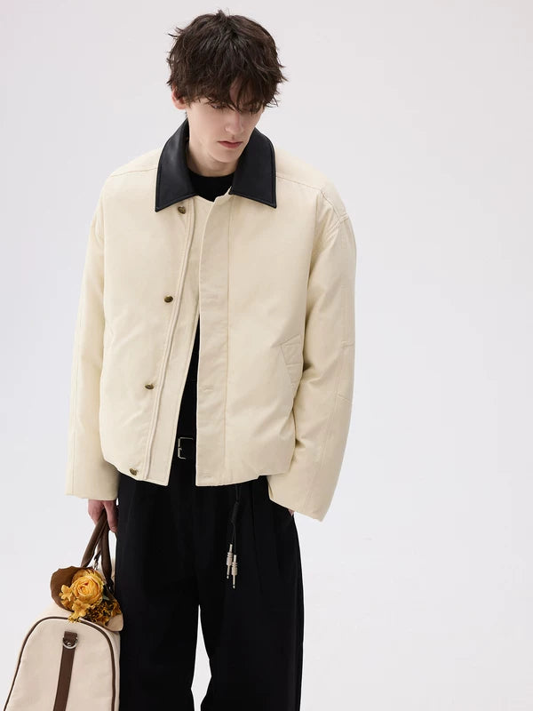 Veste en coton épaisse d'hiver avec col en cuir 