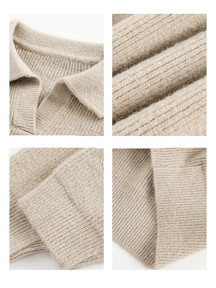 Retro Polo-Kragen Strickpullover 