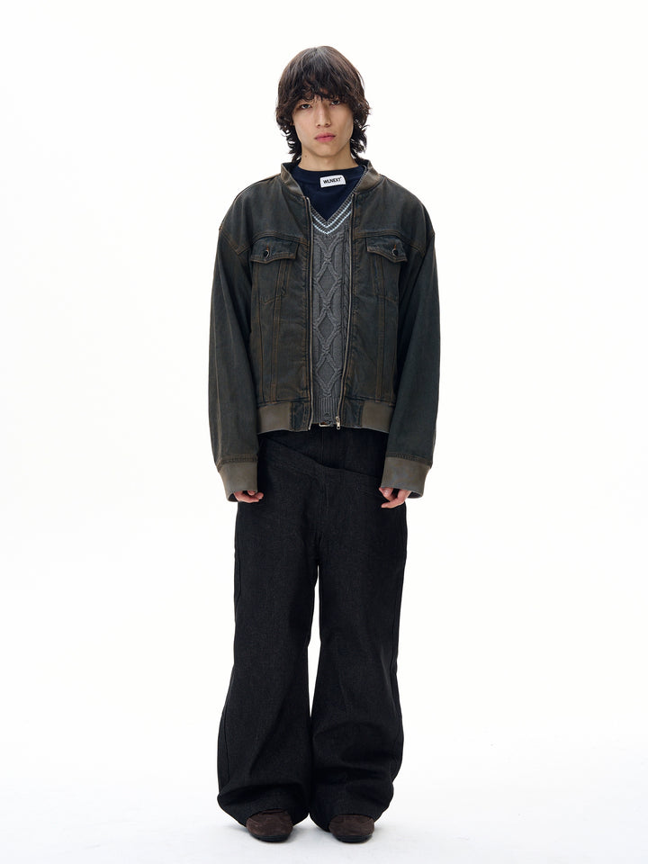 Retro sliten denimjacka 