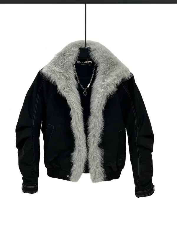 フェイクファー襟のキルティング冬ジャケット 