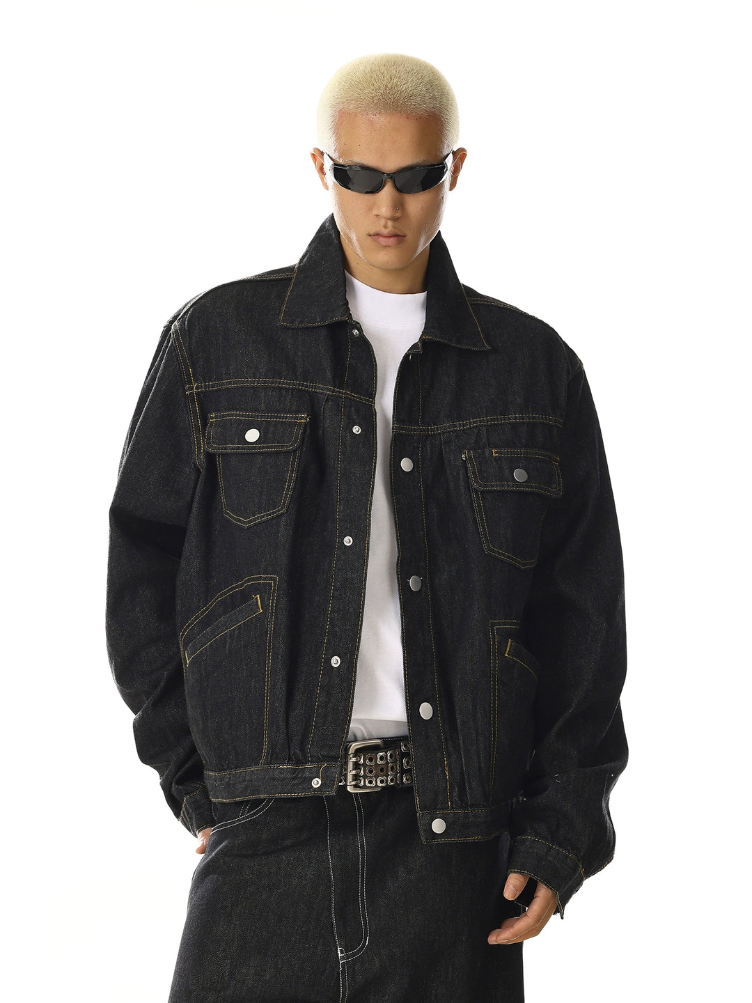 Retro Lockere Passform Jeansjacke mit Taschen 