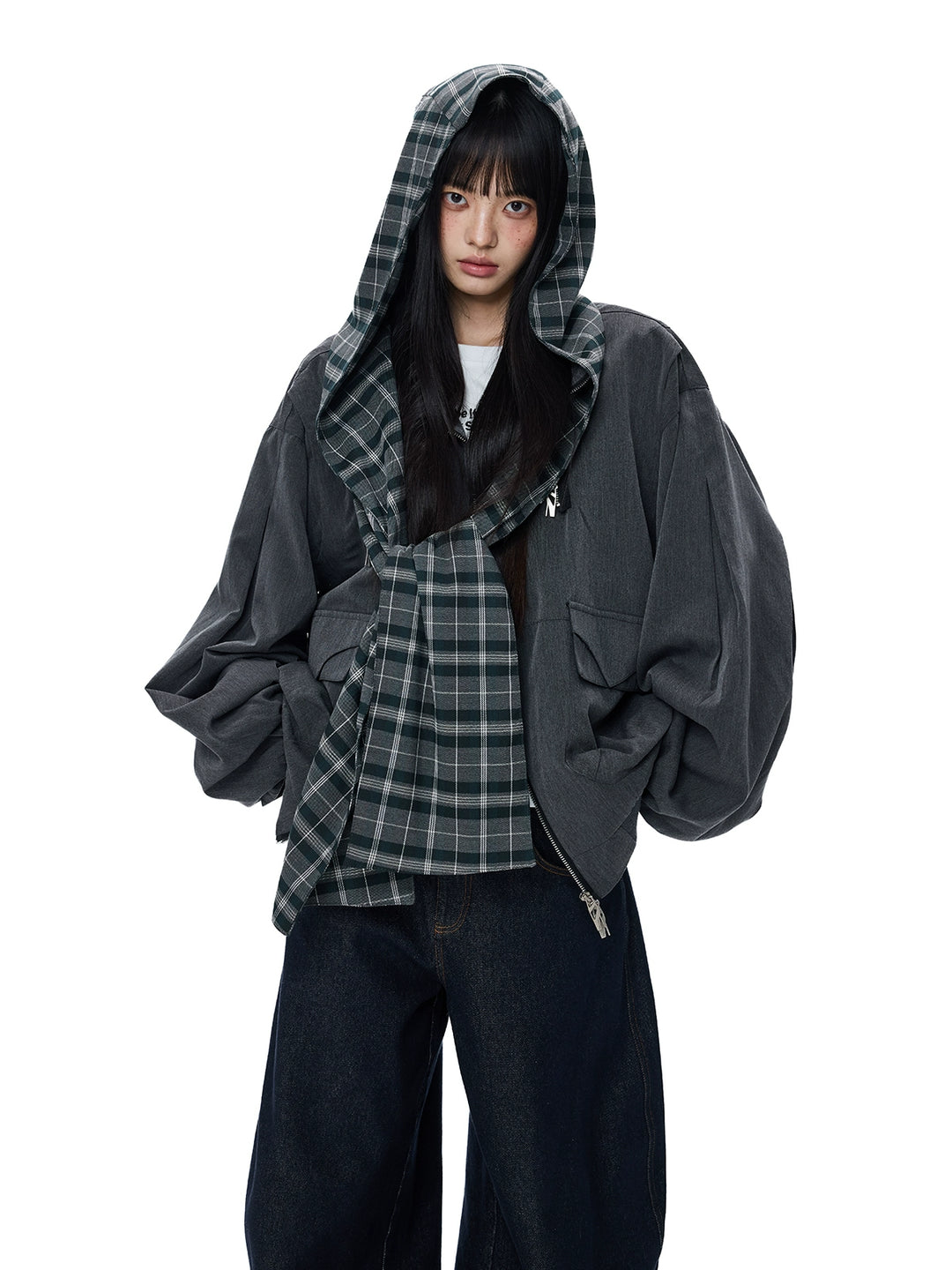 Plaid Hooded Pocket Jacket