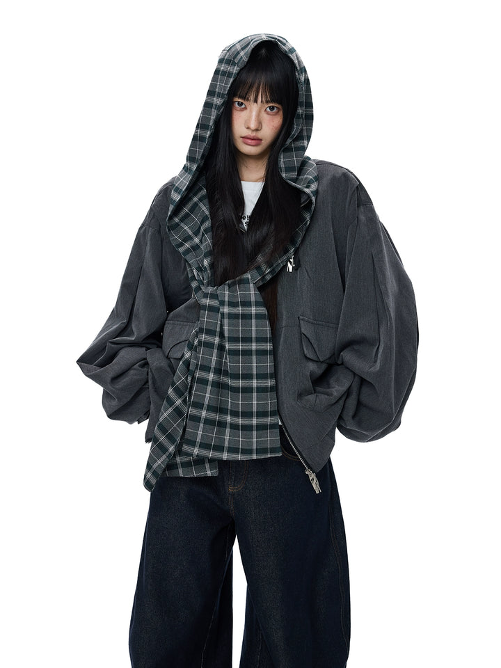 Plaid Hooded Pocket Jacket