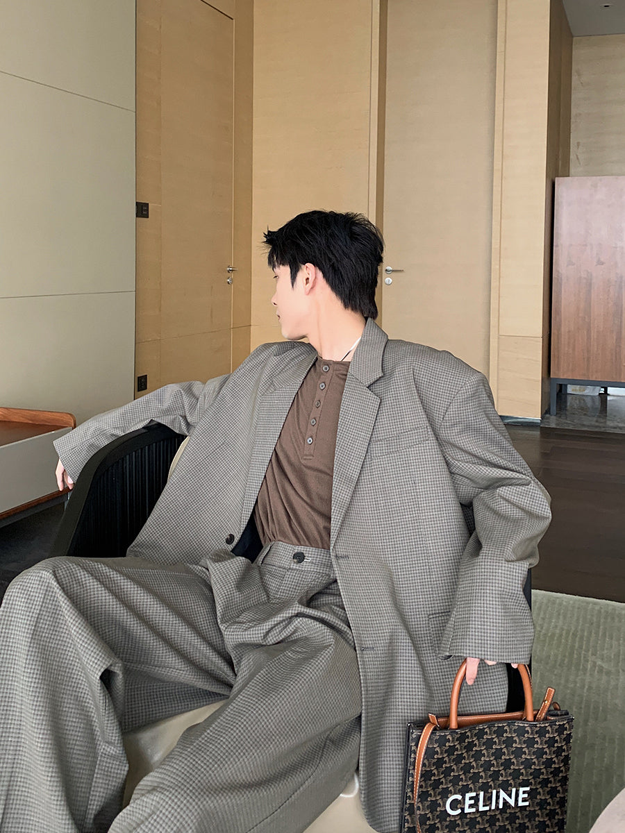 Check Blazer and Pants Set