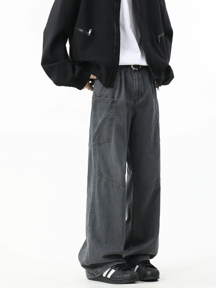 Wide-Leg Workwear Stitching Pants