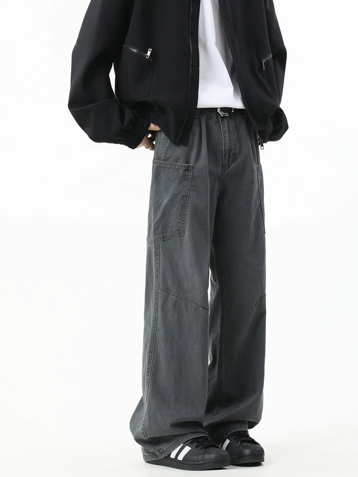 Wide-Leg Workwear Stitching Pants