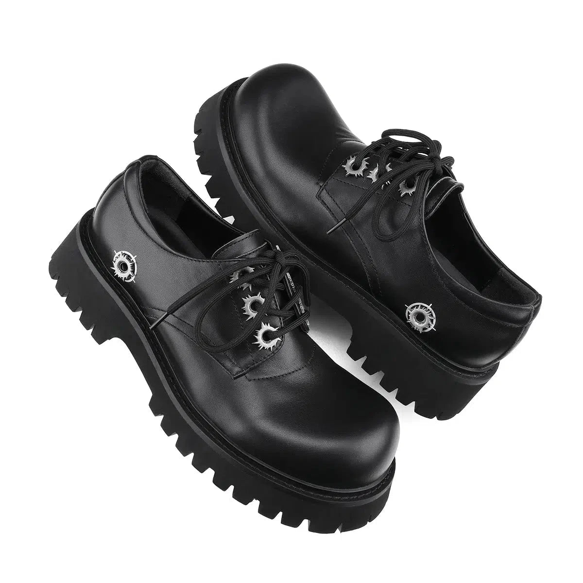 Thick Sole Round Toe Leather Derby Shoes