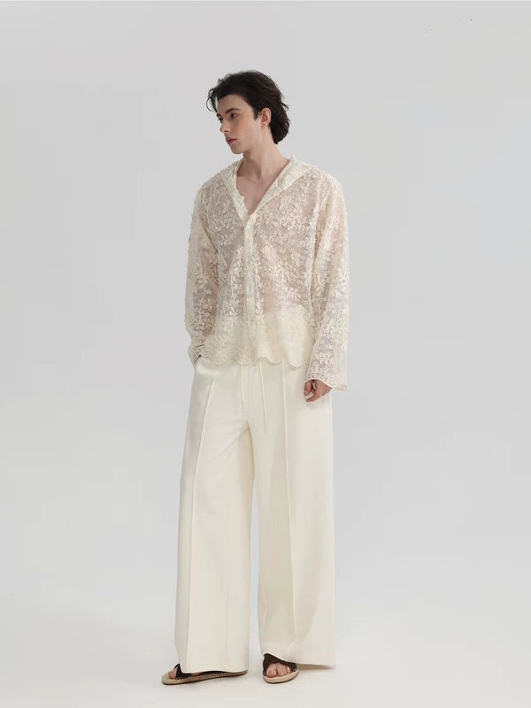 Floral Lace Sheer Hooded Button Shirt 2