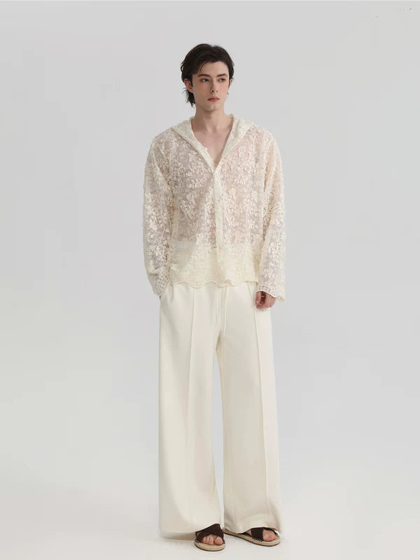 Floral Lace Sheer Hooded Button Shirt 4