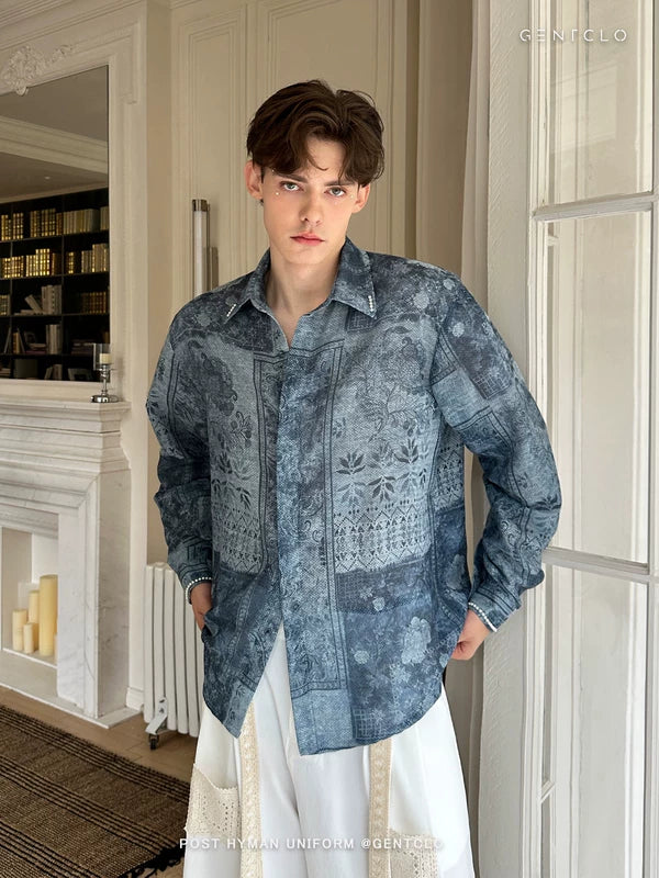 Jacquard Pattern Vintage Long Sleeve Shirt 2