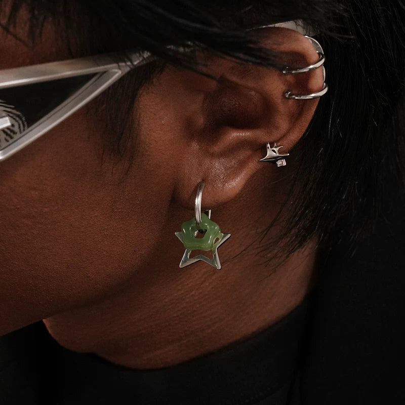Jade Star Double Drop Hoop Earrings 2