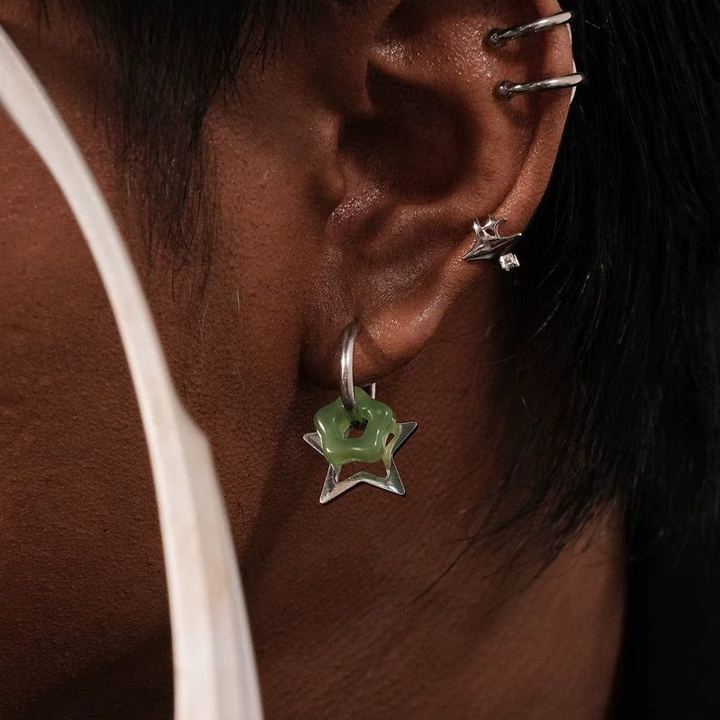 Jade Star Double Drop Hoop Earrings 4