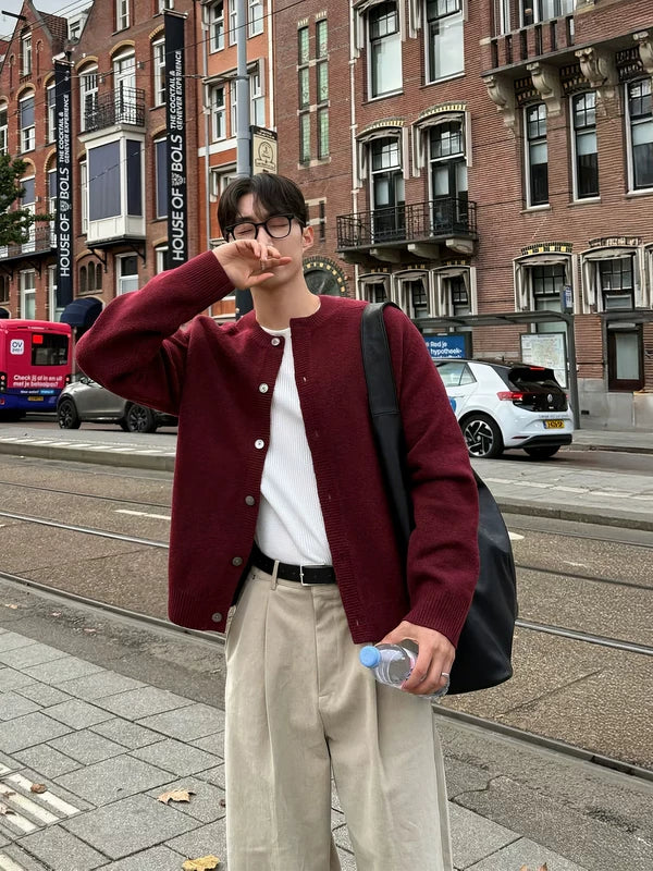 Knit Button-Front Crew Neck Cardigan 3