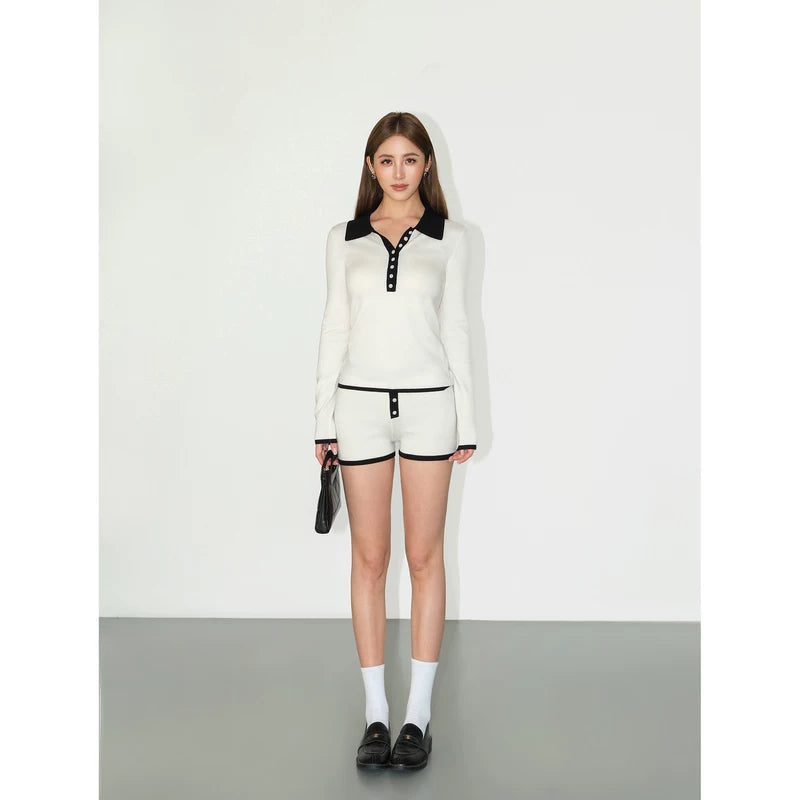 6177312550776,6177312550777,6177312550778, Knit Polo Long Sleeve Top and Shorts
