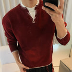 6179044842267,6179044842268,6179044842269, Knit Pullover Sweater with Contrast Trim