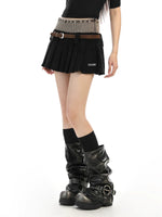 ,6185788574112,6185788574113,6185788574114, Knitted Corduroy Pleated Mini Skirt with Belt