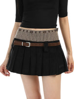 Knitted Corduroy Pleated Mini Skirt with Belt 4