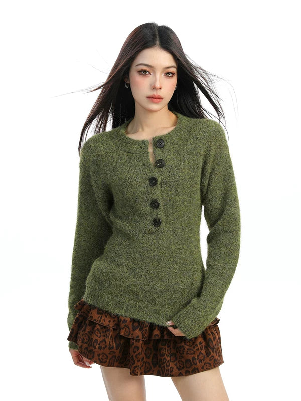 1627207:5583795,6167799674044,1627207:5583795,6167799674045,1627207:5583795,6167799674043,6167799674044,6167799674045,6167799674043, Korean Style Henley Knit Slim Sweater