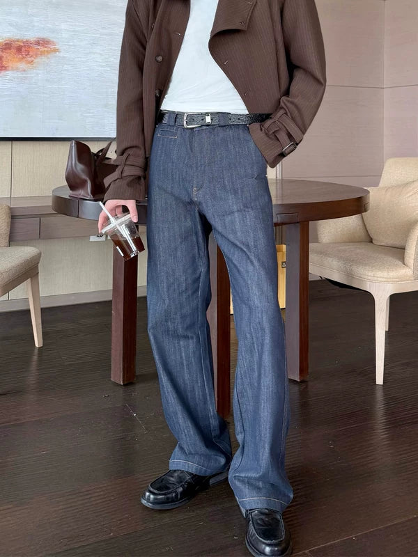 Korean Style Raw Denim Straight Leg Pants 5