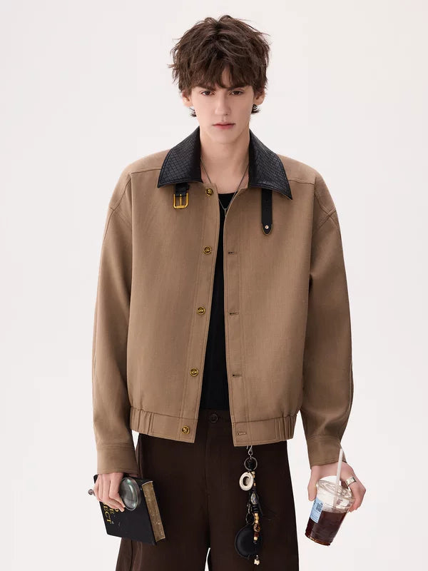 Korean Style Woven Leather Collar Jacket 5