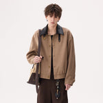 6024717924804,6024717924806,6024717924808,6024717924810, Korean Style Woven Leather Collar Jacket