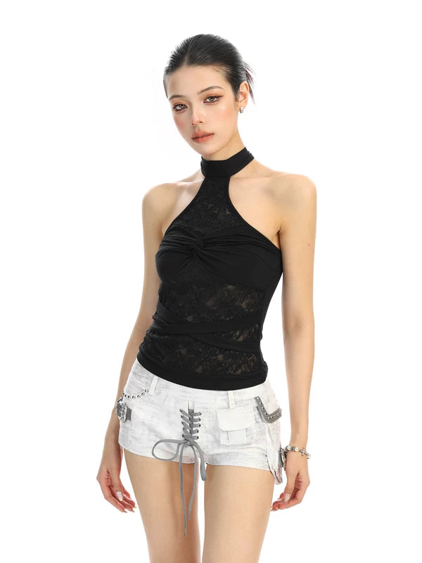 Lace Halter Neck Slim Tank Top 4