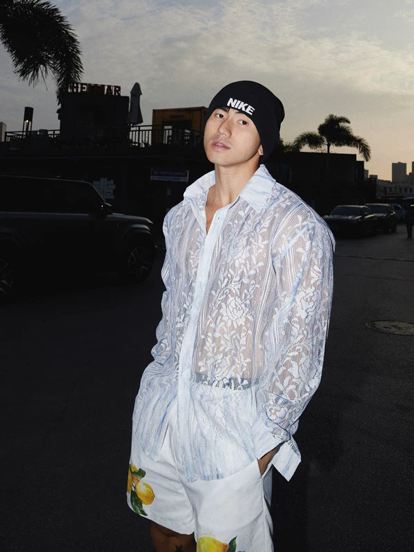 Lace Long-Sleeve Floral Sheer Shirt 3