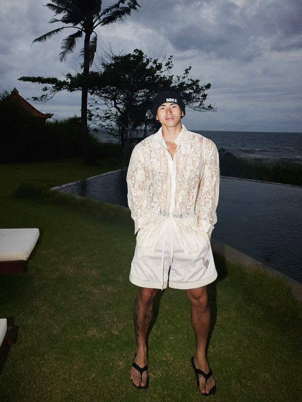 Lace Long-Sleeve Floral Sheer Shirt 4