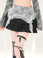 1627207:28341,5896874556672,1627207:28341,5896874556673,1627207:28341,5896874556674,5896874556672,5896874556673,5896874556674, Lace Overlay Tiered Ruffle Mini Skirt