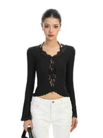 Lace Panel Ribbed Long Sleeve Knit Top 3