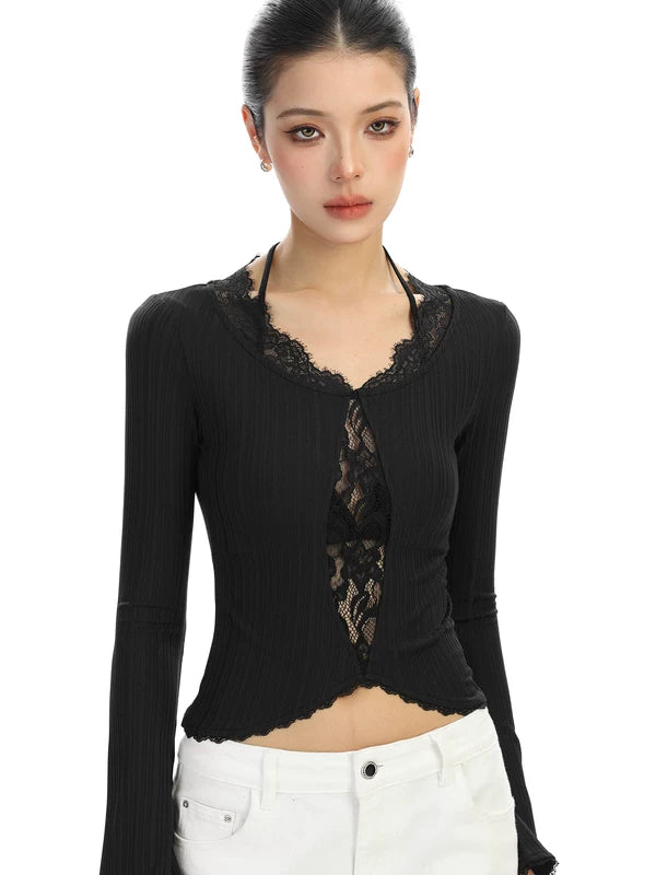 Lace Panel Ribbed Long Sleeve Knit Top 5