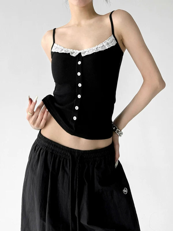 Lace Trim Button Front Camisole Top 2