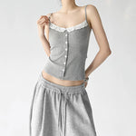 6040539921275, Lace Trim Button Front Camisole Top