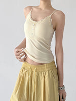 Lace Trim Ribbed Button Camisole Top 2