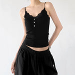 6045180577322, Lace Trim Ribbed Button Camisole Top