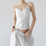 6045180577324, Lace Trim Ribbed Button Camisole Top
