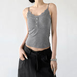 6045180577325, Lace Trim Ribbed Button Camisole Top