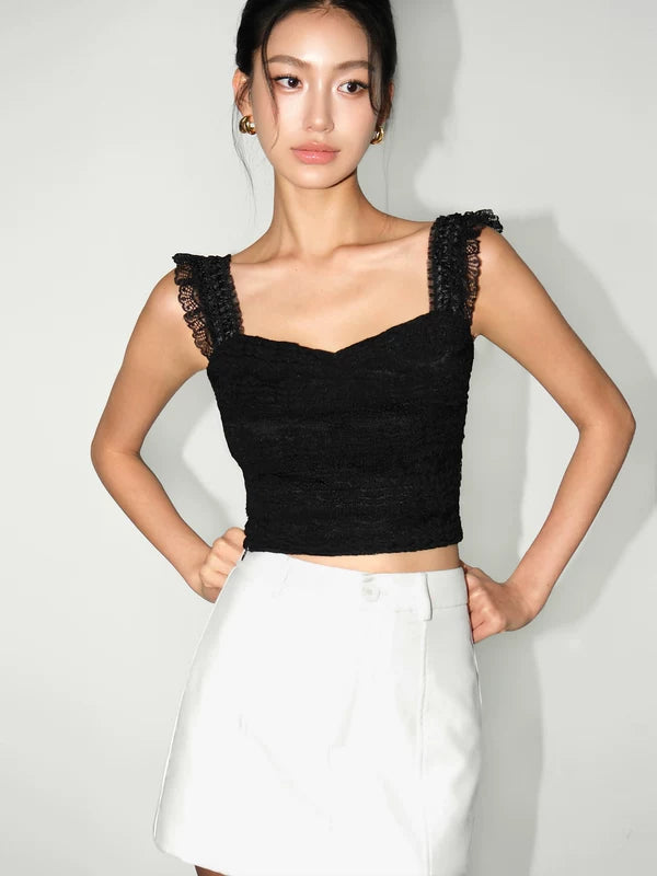 Lace Trim Smocked Cropped Camisole Top 2