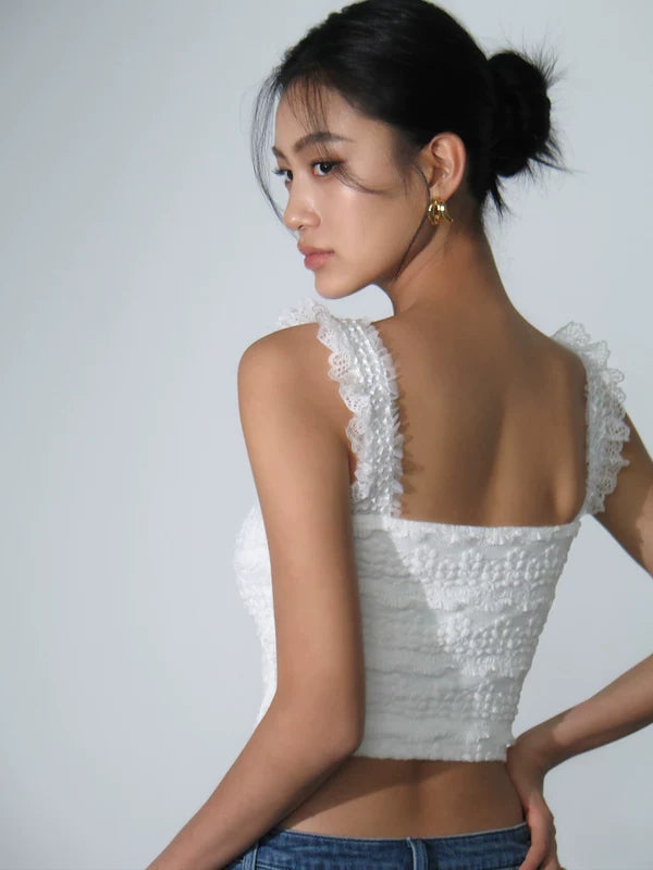 Lace Trim Smocked Cropped Camisole Top 5