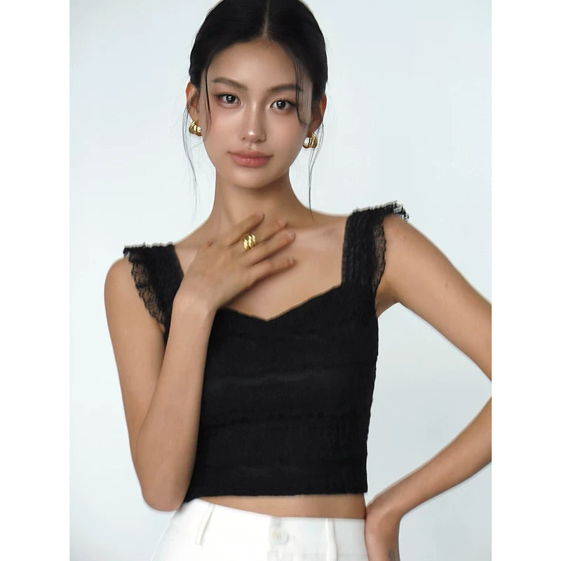 6195466035555,6195466035556,6195466035557, Lace Trim Smocked Cropped Camisole Top