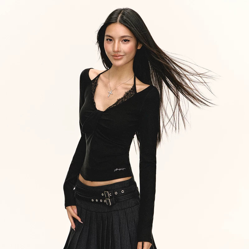 Lace V-Neck Long Sleeve Pullover Top 2