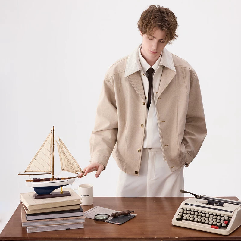 Lapel Faux Two-Piece Pleated Denim Jacket 2