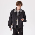 Lapel Faux Two-Piece Pleated Denim Jacket 4