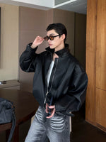 Lapel PU Leather Bomber Jacket 5