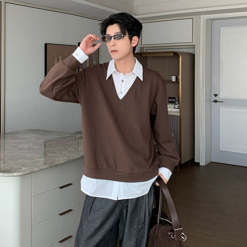 6036416381202,6036416381203,6036416381204,6036416381205, Layered College Style Two-Piece Shirt